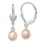 Sterling Silver Freshwater Cultured Pink Pearl & Heart Leverback Earrings