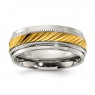 Men's Titanium Polished 8mm Band with Yellow IP-Plated Center