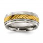 Men's Titanium Polished 8mm Band with Yellow IP-Plated Center