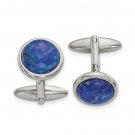 Men's Stainless Steel Polished Lapis Circle Cufflinks