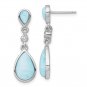 Sterling Silver Pear Shaped Larimar & CZ Teardrop Dangle Earrings