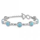 Sterling Silver Round Larimar Cabochon 8 Inch Toggle Bracelet