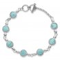 Sterling Silver Round Larimar Cabochon 8 Inch Toggle Bracelet