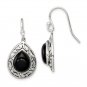 Sterling Silver Polished & Antiqued Filigree Onyx Teardrop Earrings