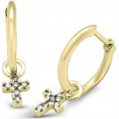 14K Yellow Gold Diamond Cross Dangle Hoop Earrings