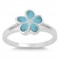 Sterling Silver Natural Larimar Plumeria Ring