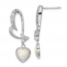 Sterling Silver Created Opal & CZ Heart Earrings