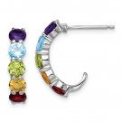 Sterling Silver Multi Gemstone J-Hoop Earrings