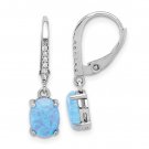 Sterling SIlver Created Blue Opal & CZ Leverback Dangle Earrings