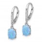 Sterling SIlver Created Blue Opal & CZ Leverback Dangle Earrings