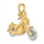 14K Two Tone Gold 3-D Chopper Motorcycle Pendant