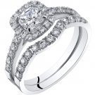 14K White Gold Cushion Cut Engagement Ring & Wedding Band Bridal Set