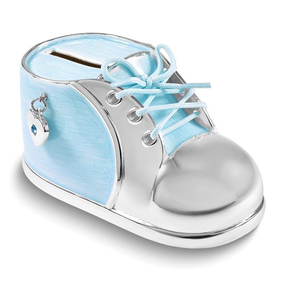 Pink or Blue Enameled & Nickle-Plated Baby Shoe Bank