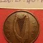 1940 pre-decimal Irish "Leath Pingin" or half penny harp sow and piglets