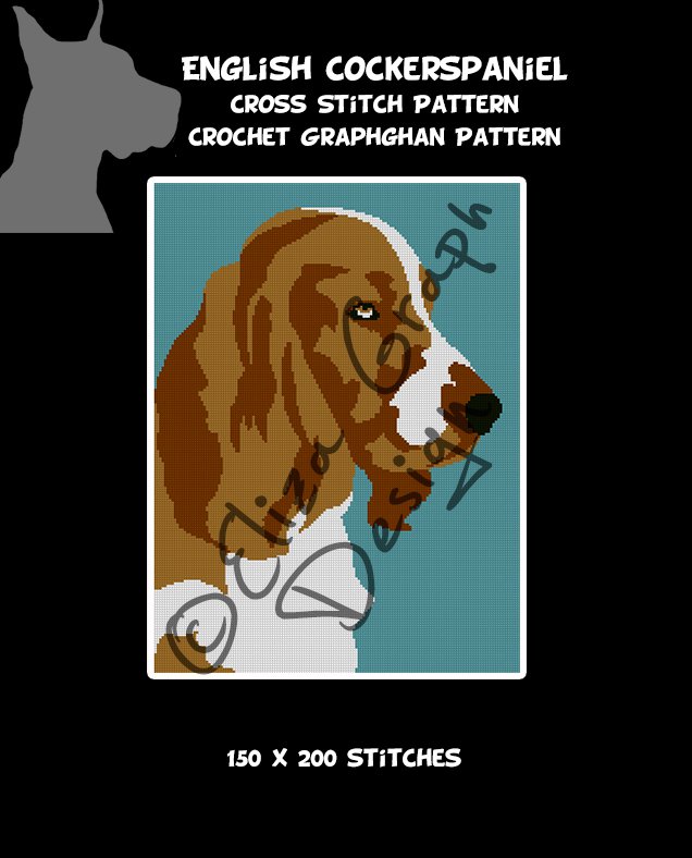 English Cocker Spaniel CROSS STITCH Pattern, CROCHET Graphghan Blanket Pattern