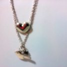 Antique style necklace with a bird and heart charms 18 INCH CHAIN
