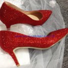 87H100 Rhinestones bling bling bridal pump,available US size 3-10,red