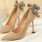 87H099 Cute rhinestones bow detail pump,available US size 4-9, khaki