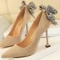 87H099 Cute rhinestones bow detail pump,available US size 4-9, khaki