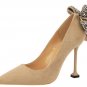 87H099 Cute rhinestones bow detail pump,available US size 4-9, khaki