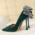87H099 Cute rhinestones bow detail pump,available US size 4-9, deep green