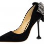 87H099 Cute rhinestones bow detail pump,available US size 4-9, black