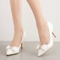 87H098 sweet bow-detail pointy pump w rhinestones,available US size 2-9.5, white