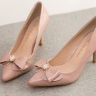 87H098 sweet bow-detail pointy pump w rhinestones,available US size 2-9.5, nude