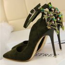 87H097 Luxury Rhinestones Bridal pump,available US size 4-8.5, deep green