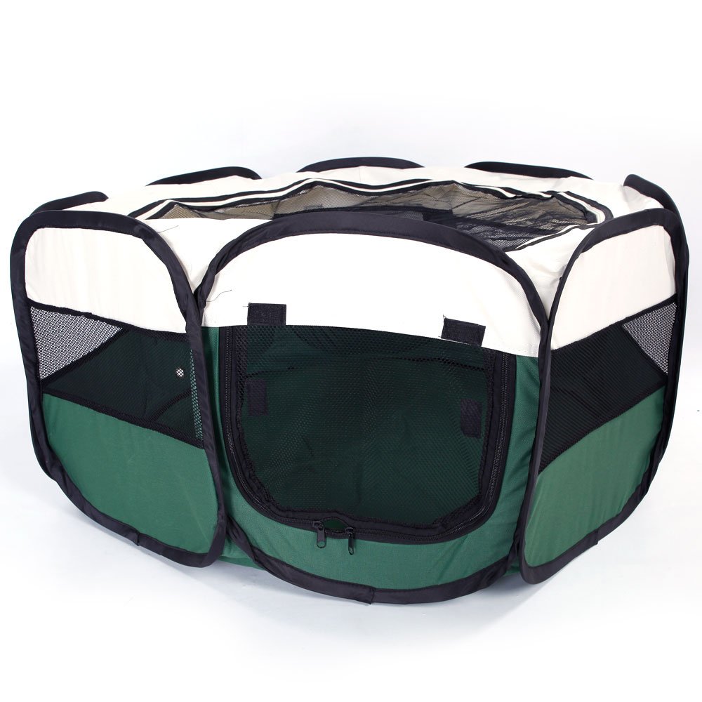36" Portable Foldable Pet Playpen Fence with Eight Panels Green