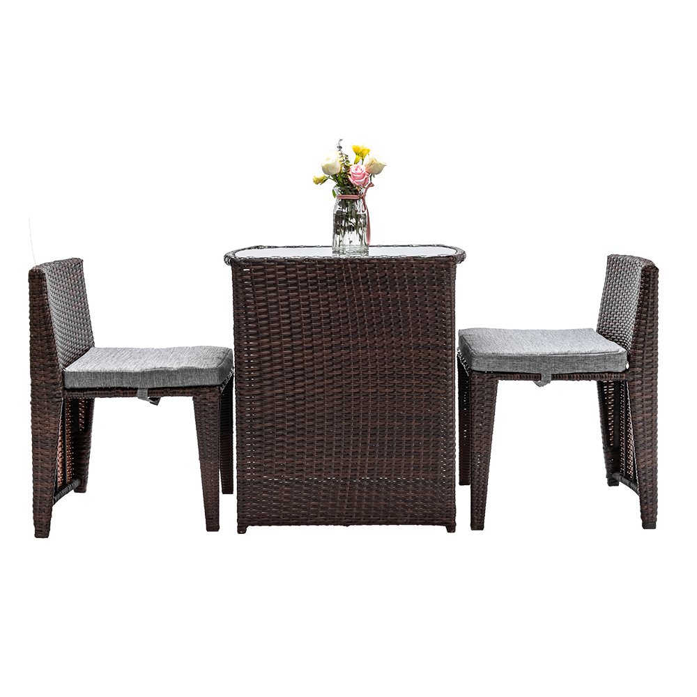 1 Rattan Wicker Glass Top Table 2 Chairs