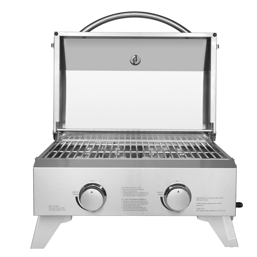 Stainless Steel 2Burner Gas Grill with Foldable Legs
