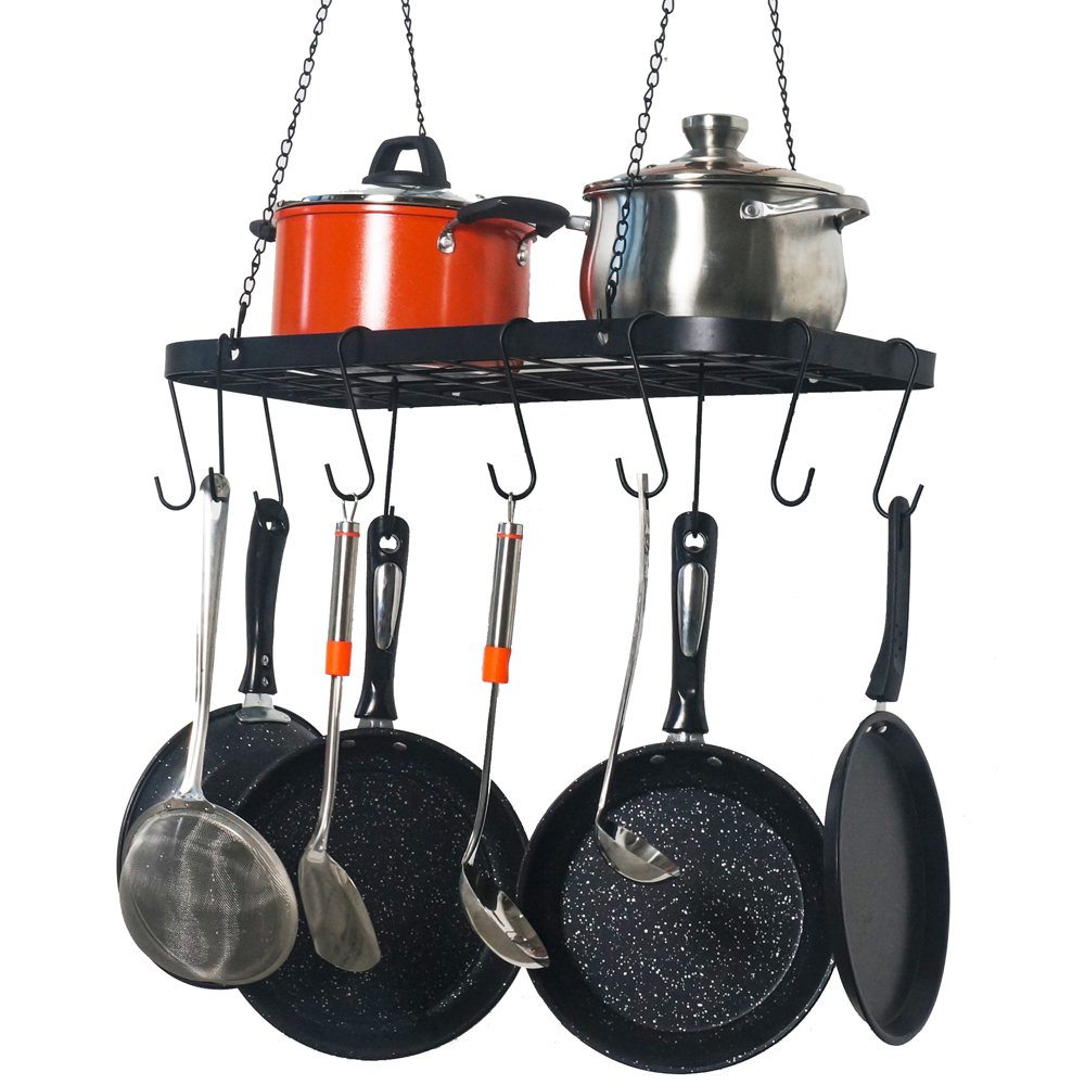 Pot Rack Ceiling Mount Cookware Rack Hanging Hanger Organizer with 10