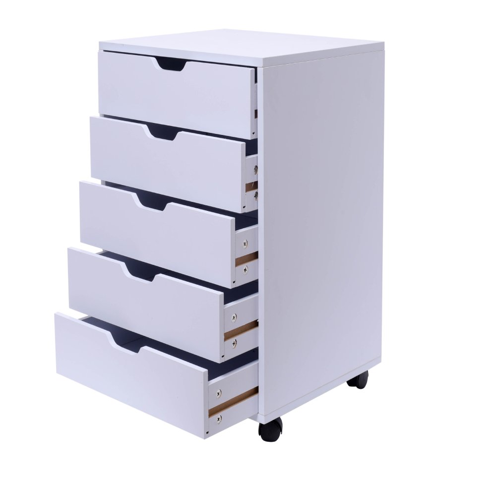 5Drawer Wood Filing with Wheels White