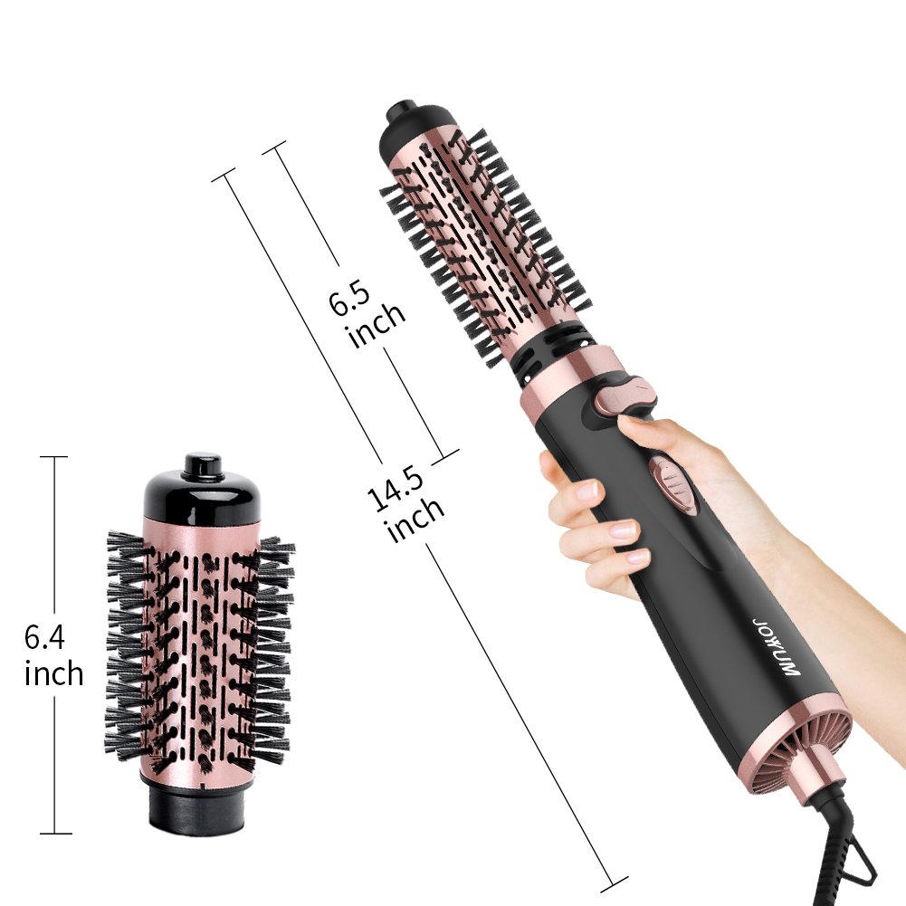 1000W 2 In 1 Hot Air Spin Autorotating Ionic Round Blow Dryer Brush Pink Gold