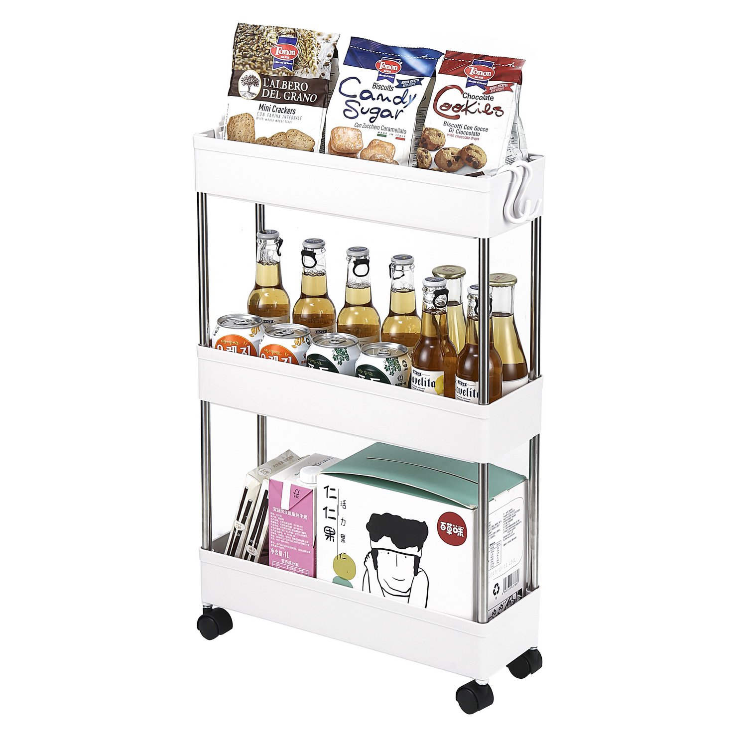 3Layer Ultrathin Storage Cart with Wheels White