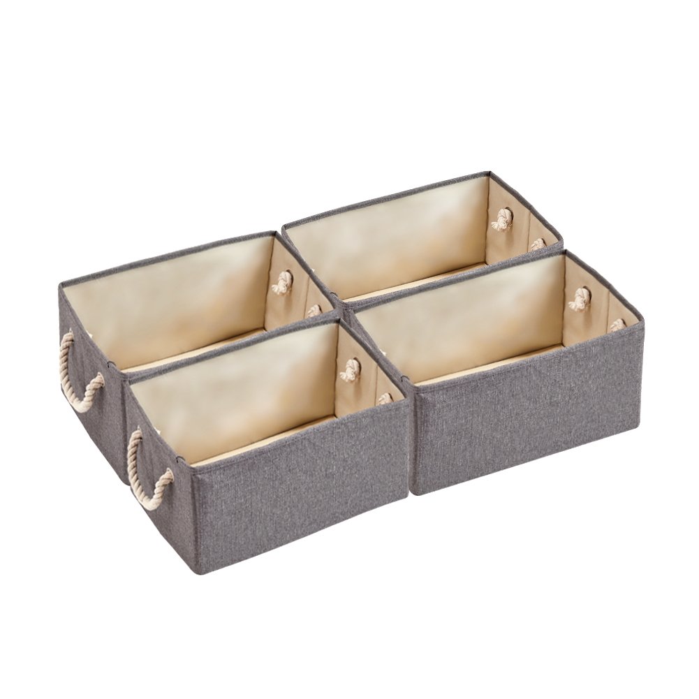 4Pack Foldable Storage Cubes Bins with Cotton Rope Handles Grey