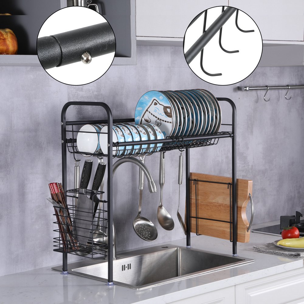 Stainless Steel Single Layer Kitchen Bowl Rack Shelf Black
