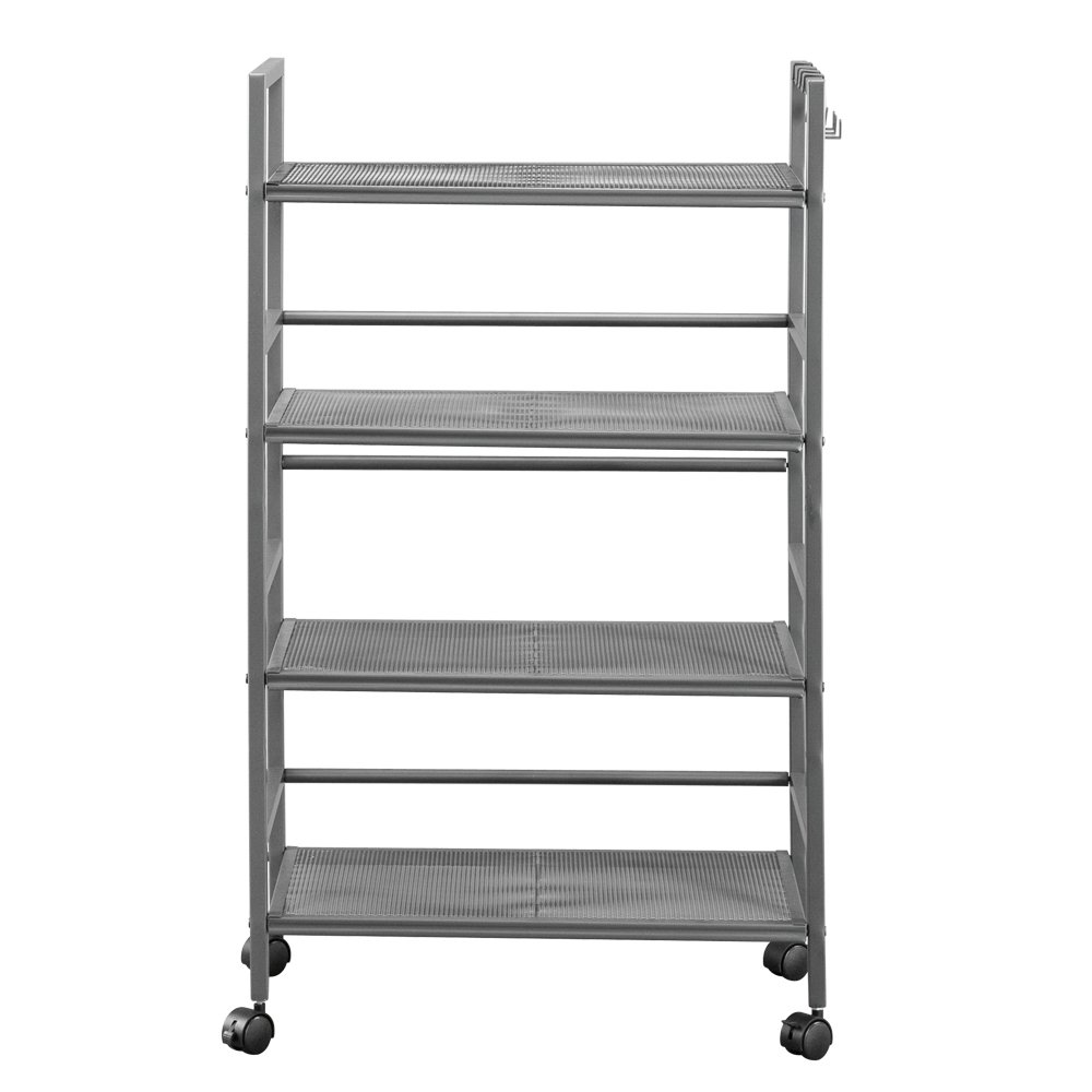 4-Shelf Mesh Iron Shelving Unit Storage Rack with Casters Grey
