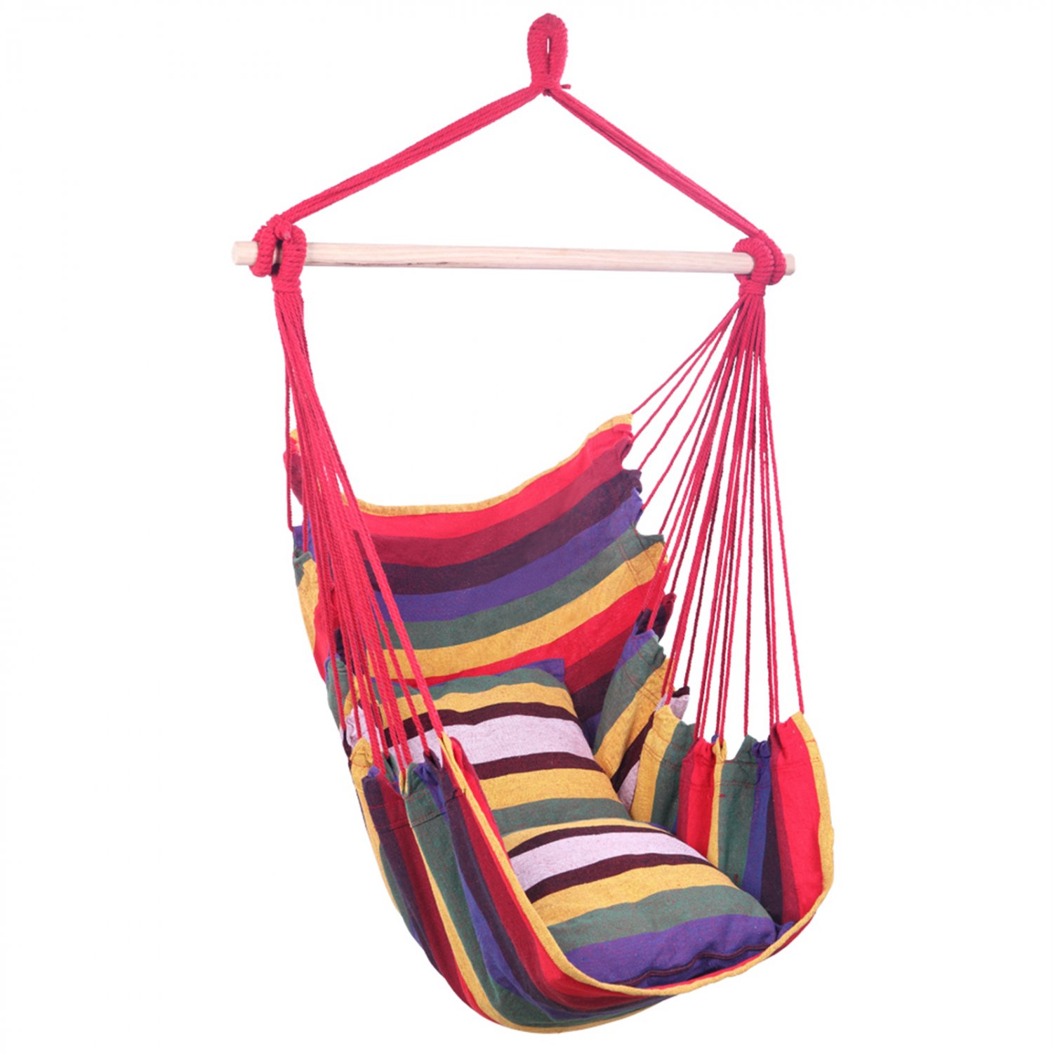 Cotton Canvas Hanging Rope Chair with Pillows Rainbow