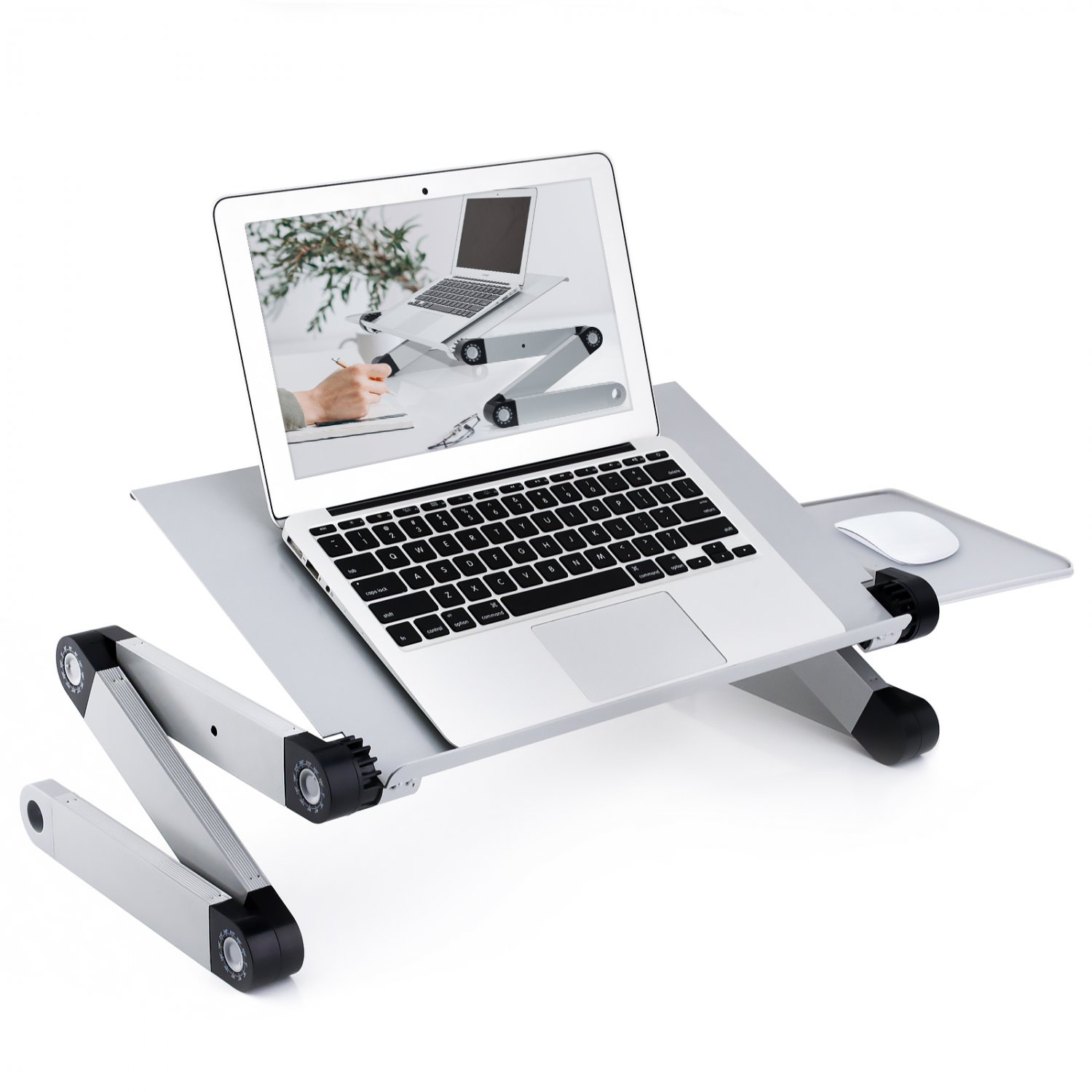 Adjustable Height Laptop Stand with Mouse Pad Silver