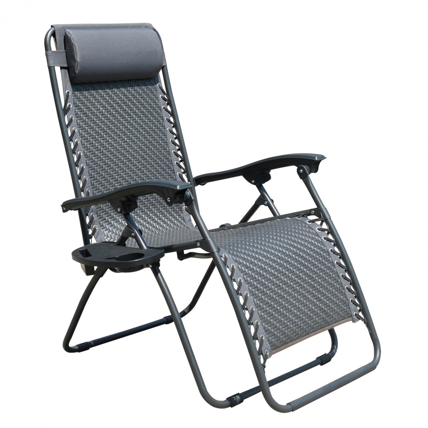 Outdoor Adjustable Folding Patio Lounge Chair with Pillows & Cup Holder Trays