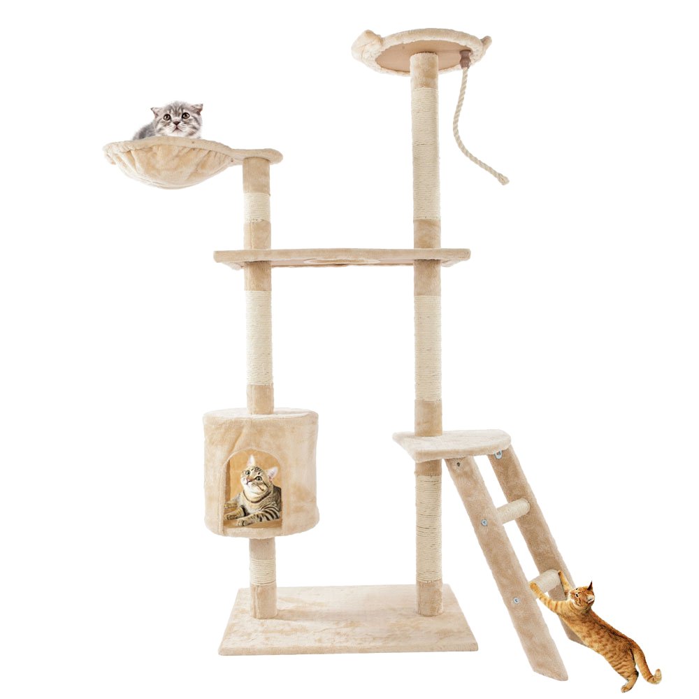 60" Solid Cute Sisal Rope Plush Cat Climb Tree Cat Tower Beige