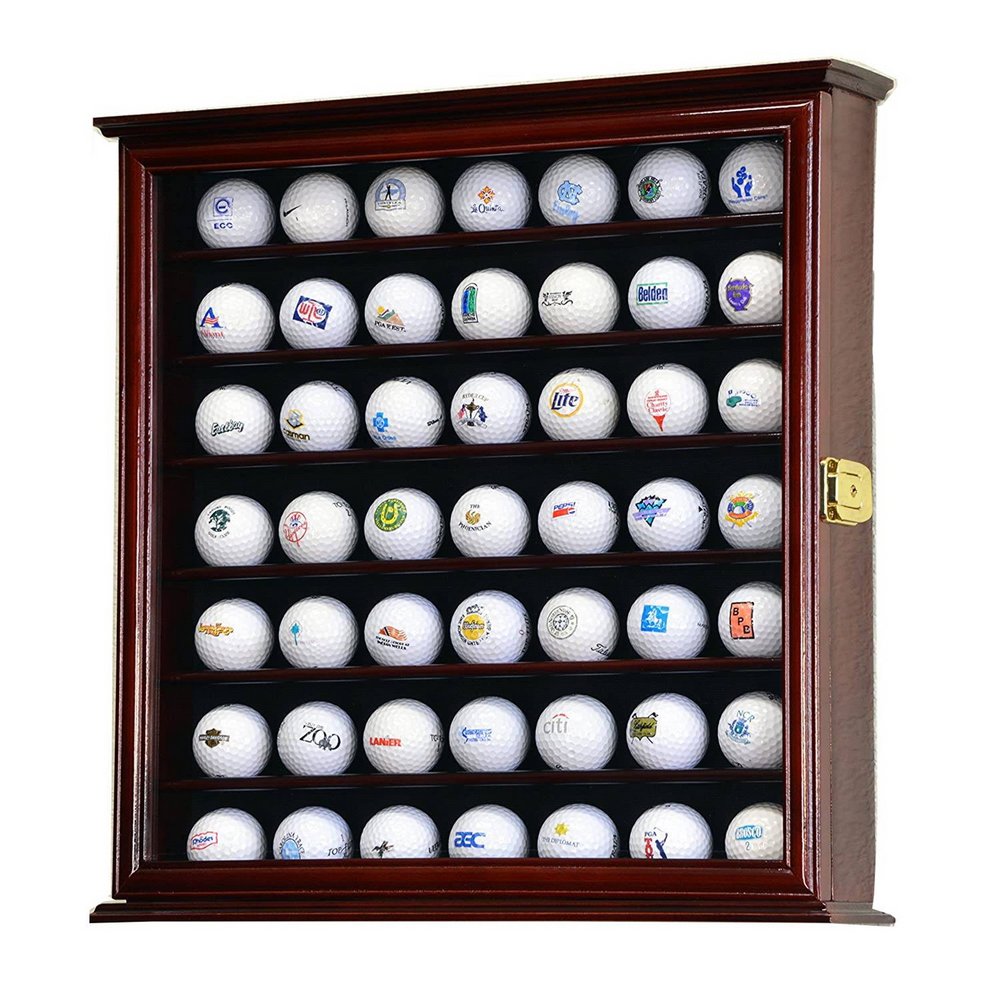 Lockable 49-Golf Ball Display Case Cabinet with 98% UV Protection Brown