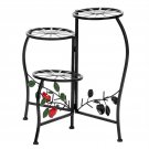 3-Pot Metal Shelf Plant Stand Black