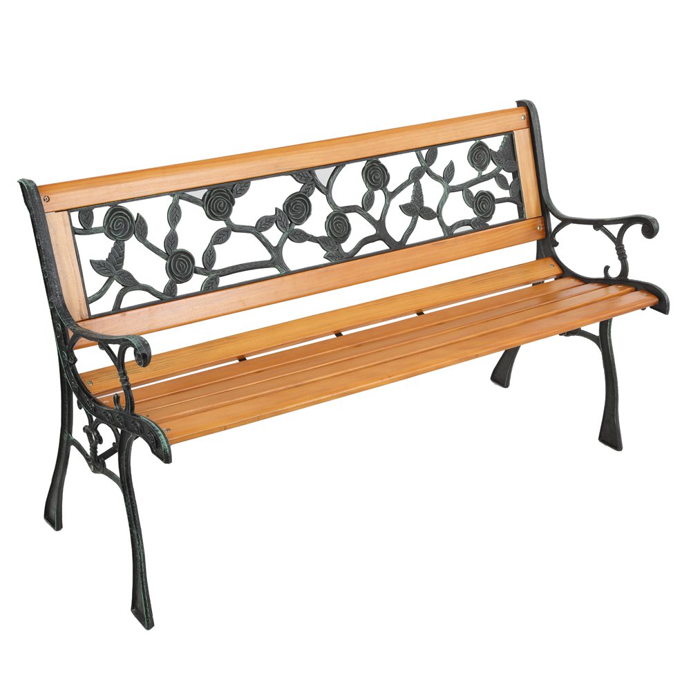 49" Hardwood and Cast Iron Bench