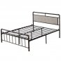 Single-layer Pull Buckle Iron Queen Size Bed Black