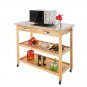 Moveable Kitchen Cart with Stainless Steel Tabletop & 2 Drawers & 2 Shelves Burlywood