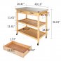 Moveable Kitchen Cart with Stainless Steel Tabletop & 2 Drawers & 2 Shelves Burlywood