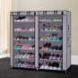 12-Lattice Dual Rows Non-woven Fabric Shoe Rack Gray